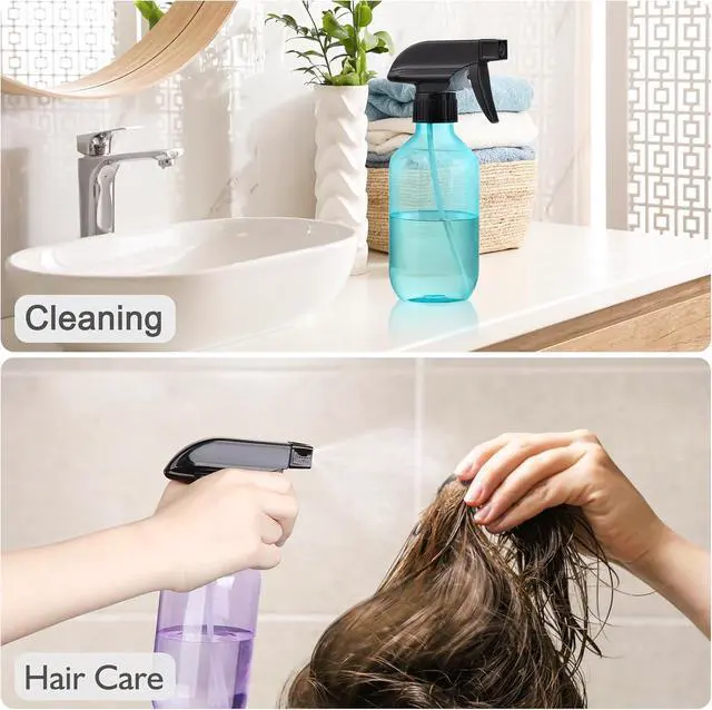 Alt view image 4 of 6 - Spray Bottles 2 Pack 10 oz Small Plastic Squirt Bottles for Hair | Refillable Empty Spray Bottle with Adjustable Nozzle BPA-Free Mist/Stream Water Spray Bottles for Cleaning, Plants, Pet Use