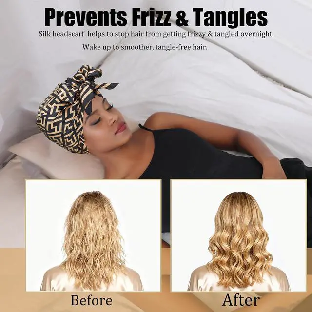 Alt view image 5 of 6 - 2 in 1 Wrap Cap Hair Net for Silk Press, Satin Scarf Hair Net Silk Press Wrap for Women Sleeping Curly Hair Care
