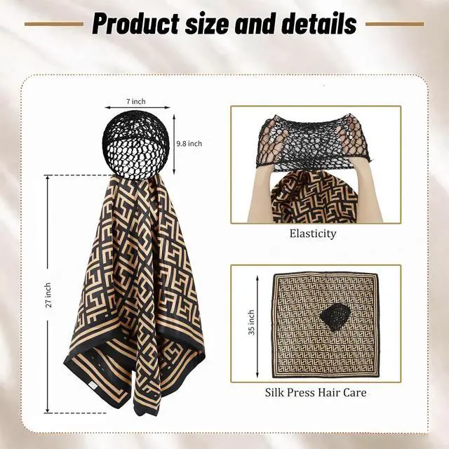 Alt view image 2 of 6 - 2 in 1 Wrap Cap Hair Net for Silk Press, Satin Scarf Hair Net Silk Press Wrap for Women Sleeping Curly Hair Care
