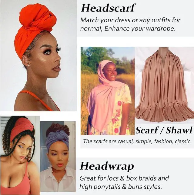 Alt view image 5 of 6 - XTREND 1 Piece Stretch Head Wrap Jersey Turban Long Hair Scarf Soft Fashion Headband Solid Color Breathable African Knit Head Scarves Turban Tie for Women (Dark Gray)