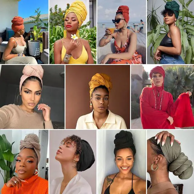 Alt view image 6 of 6 - XTREND 1 Piece Stretch Head Wrap Jersey Turban Long Hair Scarf Soft Fashion Headband Solid Color Breathable African Knit Head Scarves Turban Tie for Women (Dark Gray)