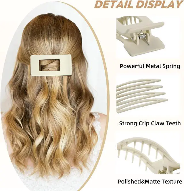 Alt view image 2 of 7 - 4PCS Flat Hair Clips Matte Non-Slip Claws for Women, Strong Hold Hair Accessories for All Hair Types, Daily Wedding Party Date Beach Use (Style3(Solid))