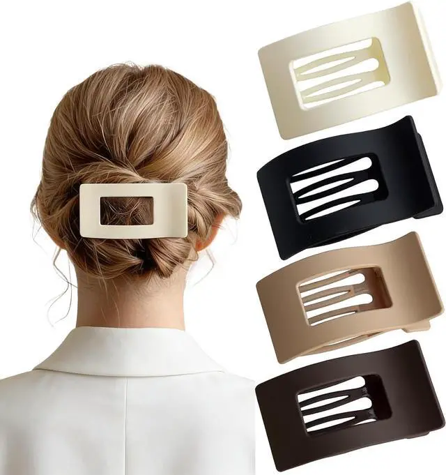 Main image of 4PCS Flat Hair Clips Matte Non-Slip Claws for Women, Strong Hold Hair Accessories for All Hair Types, Daily Wedding Party Date Beach Use (Style3(Solid))