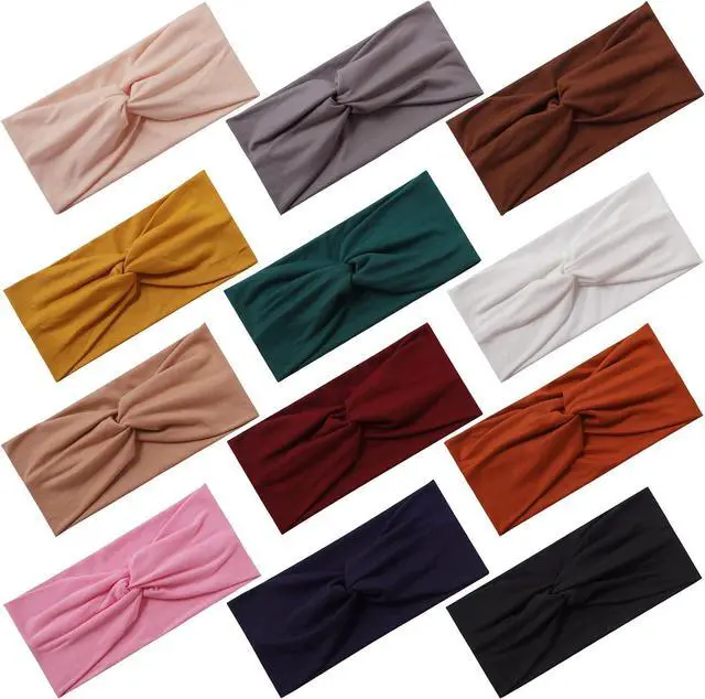 Main image of 12 Pcs Stretchy Headbands for Women, Absorbed Sport Headband | Soft Twist Knotted Headbands for Daily Life Yoga Workout