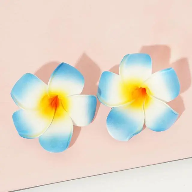 Alt view image 5 of 7 - 4 Pcs Hawaiian Flower Hair Clip,Tropical Style Hair Clips for Women Frangipani Plumeria Foam Head Flower Wedding Party Beach Hair Clip (White and blue)