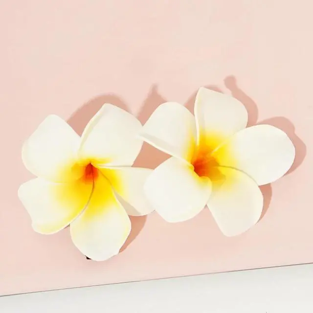 Alt view image 6 of 7 - 4 Pcs Hawaiian Flower Hair Clip,Tropical Style Hair Clips for Women Frangipani Plumeria Foam Head Flower Wedding Party Beach Hair Clip (White and blue)