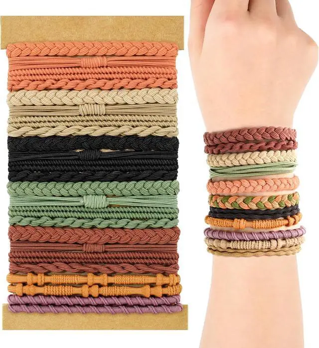 Main image of Boho Hair Ties for Women Girls, 24Pcs Bracelet Hair Ties No Damage Hair Bands for Thick Thin Hair Long Curly Hair Accessories (Style B)