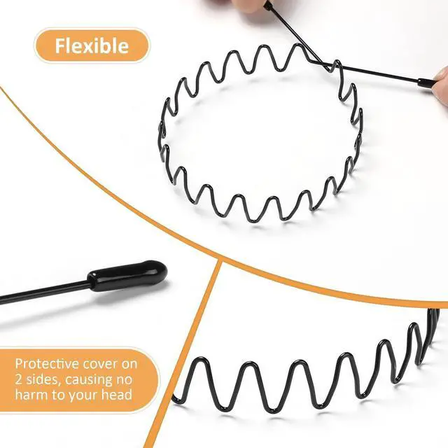Alt view image 2 of 7 - WantGor Metal Headbands, 6 Packs Fashion Unisex Black Hairband Hair Hoop | Spring Wave Non Slip Sports Headwear Hair Accessories