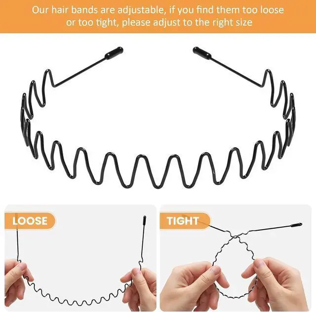Alt view image 3 of 7 - WantGor Metal Headbands, 6 Packs Fashion Unisex Black Hairband Hair Hoop | Spring Wave Non Slip Sports Headwear Hair Accessories