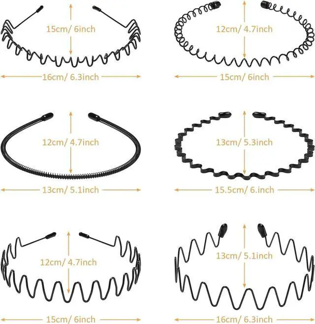 Alt view image 6 of 7 - WantGor Metal Headbands, 6 Packs Fashion Unisex Black Hairband Hair Hoop | Spring Wave Non Slip Sports Headwear Hair Accessories