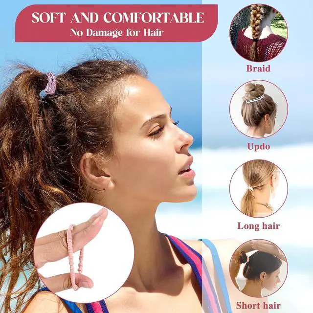 Alt view image 4 of 6 - Boho Hair Ties for Women Girls, 24Pcs Bracelet Hair Ties No Damage Hair Bands for Thick Thin Hair Long Curly Hair Accessories (Style B)