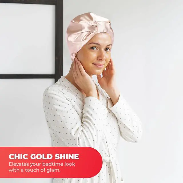 Alt view image 2 of 7 - Hawwwy Hair Wrap for Sleeping - Sleep Cap, Head Scarf Bonnet for Sleeping - Hair Protector Night Cap Cover - Bonnet for Curly Hair - Caps for Women to Protect Hair - Golden