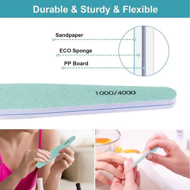 Alt view image 4 of 7 - Diesisa 15pcs 1000/4000 Grit Nail Files for Natural Nails, Emery Boards for Natural Files, Double-Sided Nail Buffering Manicure Pedicure Nail Supplies Tools for Toenail Fingernail for Home & Salon