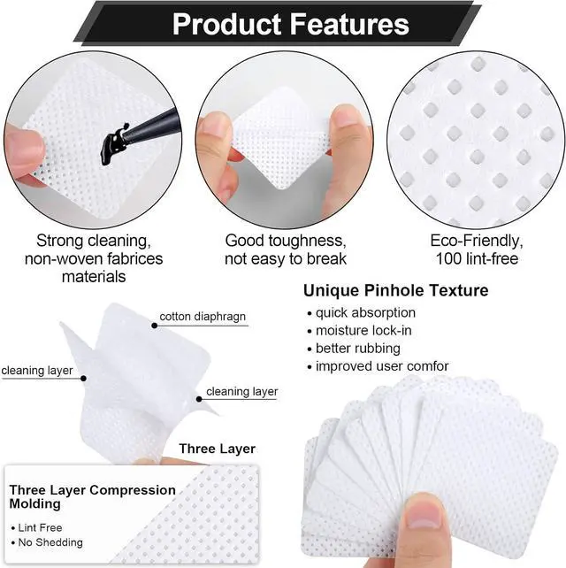 Alt view image 3 of 7 - 400 Pieces Nail Cotton Pads,1 Pull-Down Pump Dispenser Bottle,Super Absorbent Soft Non-Woven Eyelash Glue Wipes,Nail Polish dehumidifier for Eyelash Extension Products and Nail Oil Bottle(Pink White)