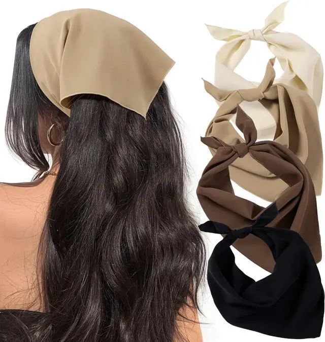 Main image of HBselect 4PCS Bandanas for Women Triangle Head Scarf Tie-Back Headband | Triangle Hair Scarf, Head Kerchief for Girls and Women, Head Bands for Yoga, Soft & Breathable, 2 Snap Hair Pins