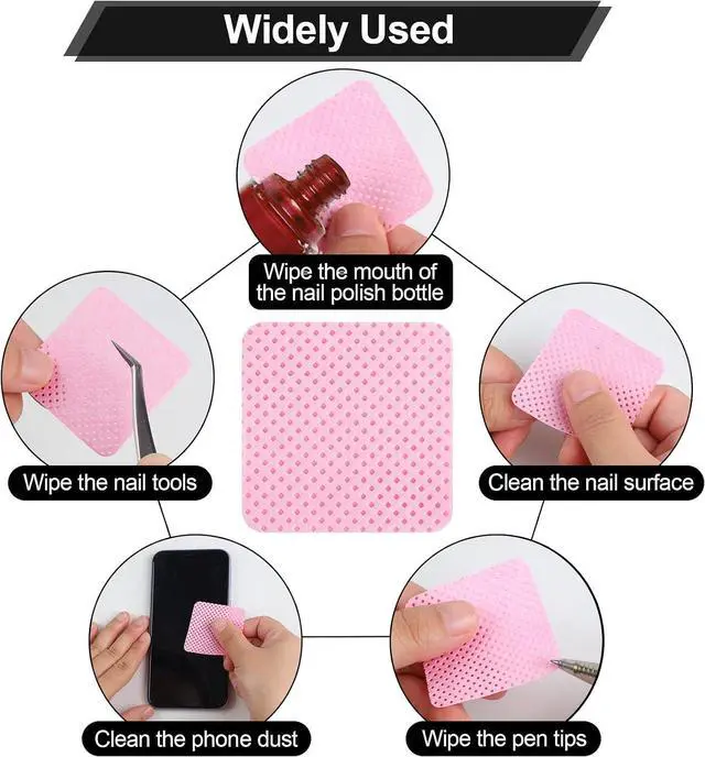Alt view image 5 of 7 - 400 Pieces Nail Cotton Pads,1 Pull-Down Pump Dispenser Bottle,Super Absorbent Soft Non-Woven Eyelash Glue Wipes,Nail Polish dehumidifier for Eyelash Extension Products and Nail Oil Bottle(Pink White)
