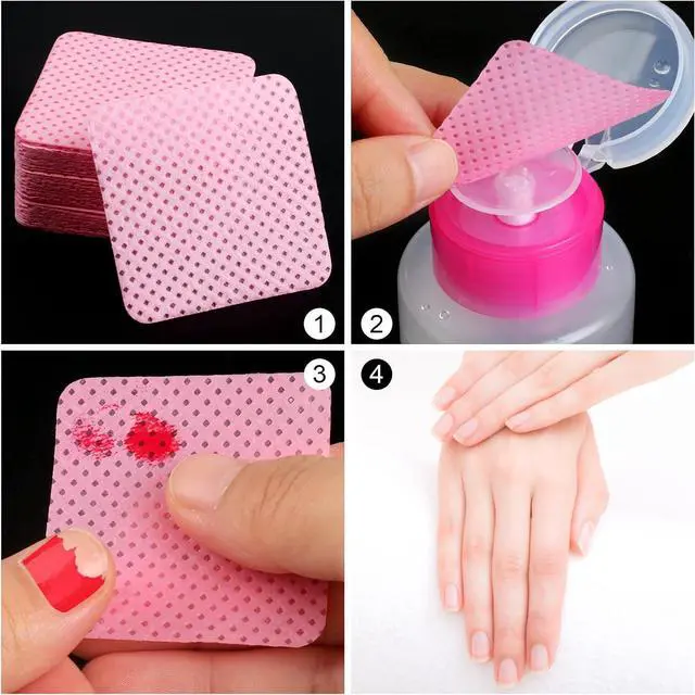 Alt view image 6 of 7 - 400 Pieces Nail Cotton Pads,1 Pull-Down Pump Dispenser Bottle,Super Absorbent Soft Non-Woven Eyelash Glue Wipes,Nail Polish dehumidifier for Eyelash Extension Products and Nail Oil Bottle(Pink White)