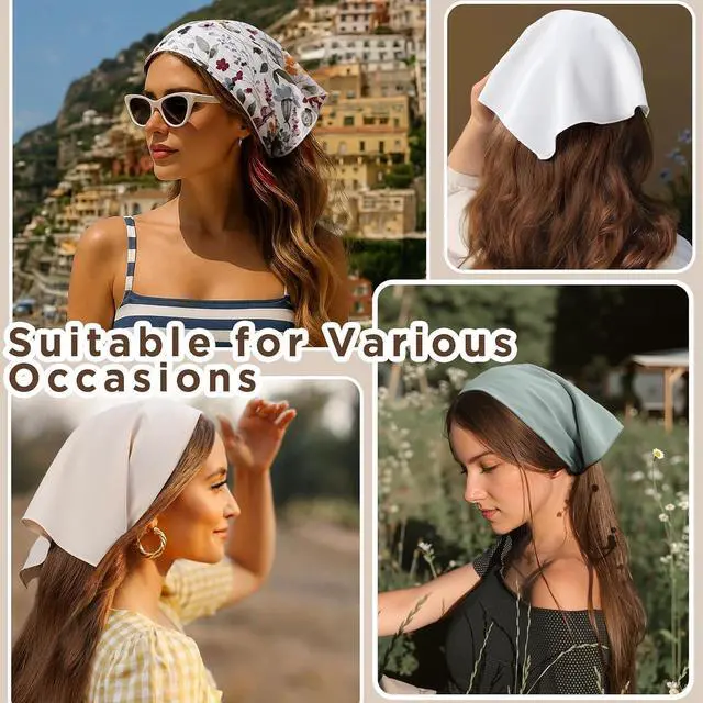 Alt view image 6 of 7 - HBselect 4PCS Bandanas for Women Triangle Head Scarf Tie-Back Headband | Triangle Hair Scarf, Head Kerchief for Girls and Women, Head Bands for Yoga, Soft & Breathable, 2 Snap Hair Pins