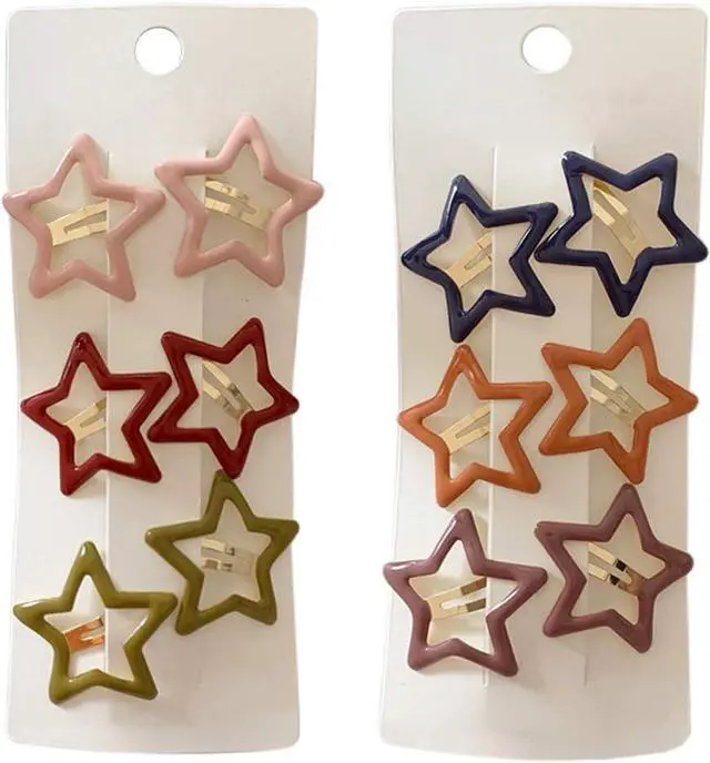 Main image of Pinksee 12 Pcs Metal Snap Hair Clips Star Hair Barrettes Hair Accessories for Women Girls (Star)