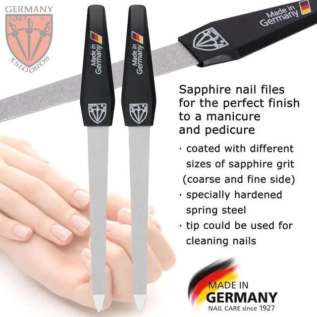 Alt view image 2 of 6 - 3 Swords Germany - Sapphire Metal Nail File Set 2 Pieces with 1 PIECE 3-Way Nail Buffer Nail Care Made in SOLINGEN/Germany