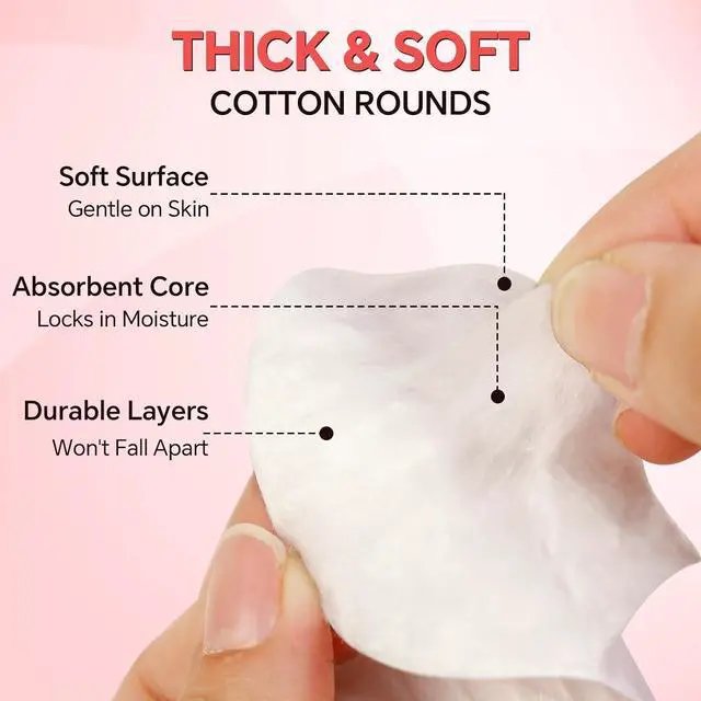 Alt view image 3 of 6 - ICOTLE Extra Large Cotton Rounds, 100% Pure Cotton Pads, 3.14 Inch Soft Lint-Free Facial Cleansing Pads for Makeup Removal, Toner Application, Nail Polish Removal and Daily Skincare, 100 Count