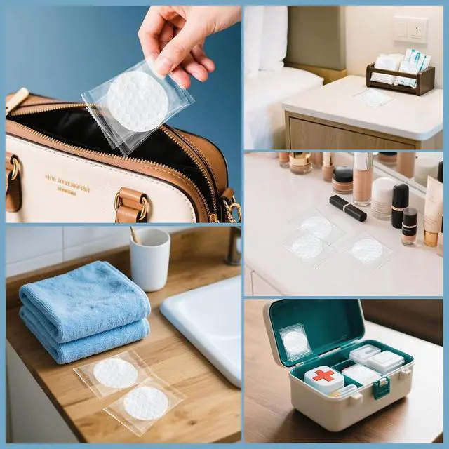 Alt view image 6 of 6 - Travel Size Cotton Rounds Individually Wrapped Cotton Rounds Bulk Makeup Cotton Pads Soft for Most Skin Types Personal Care Kit Hotel Amenities (2 Pcs/Set, 50 Sets in Total)