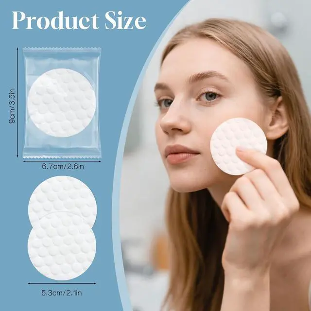 Alt view image 2 of 6 - Travel Size Cotton Rounds Individually Wrapped Cotton Rounds Bulk Makeup Cotton Pads Soft for Most Skin Types Personal Care Kit Hotel Amenities (2 Pcs/Set, 50 Sets in Total)