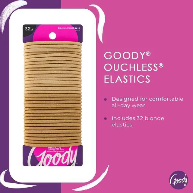 Alt view image 3 of 6 - Goody Ouchless Elastic Hair Tie - 32 Count, Blonde - 4MM for Medium Hair - Slideproof Pain-Free Hair Accessories for Men, Women, Boys, and Girls - Perfect for Long Lasting Braids, Ponytails, and More