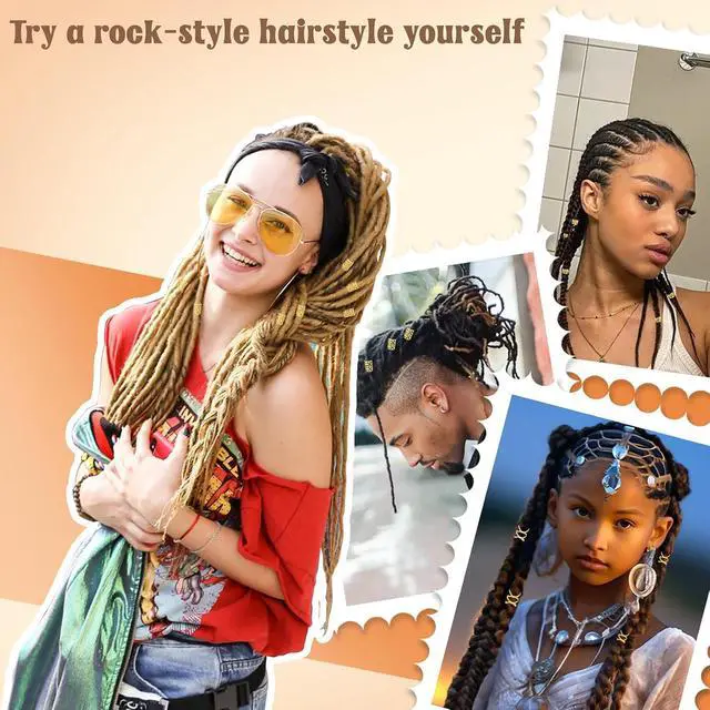 Alt view image 3 of 7 - 100Pcs Gold Hair Jewelry for Braids Accessories for Women | 5 styles Metal Hair Dreadlock Jewelry Braids Rings Cuffs Clips