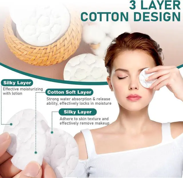Alt view image 3 of 5 - Premium Cotton Rounds for Face, 300 Count | Makeup Remover Pads, 100% Pure & Natural, Facial Cleansing Round Pads, For Makeup Removal & Nail Polish Remover