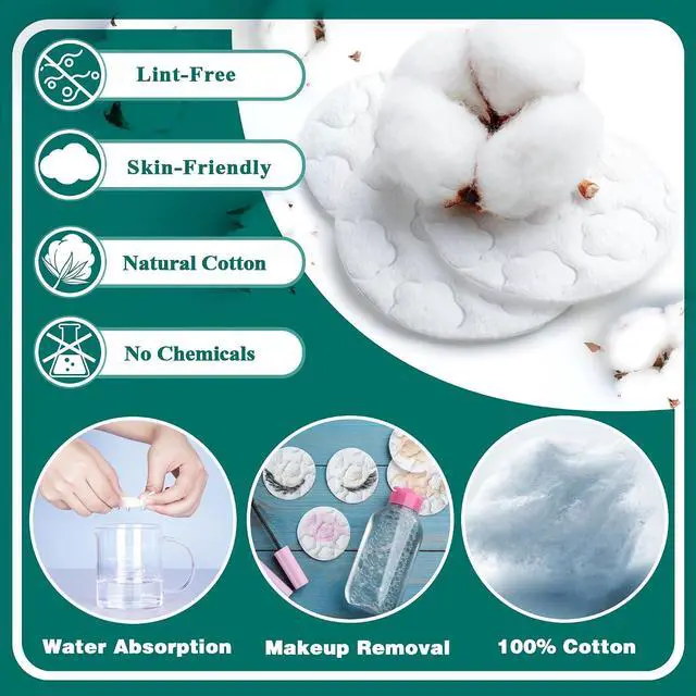 Alt view image 4 of 5 - Premium Cotton Rounds for Face, 300 Count | Makeup Remover Pads, 100% Pure & Natural, Facial Cleansing Round Pads, For Makeup Removal & Nail Polish Remover