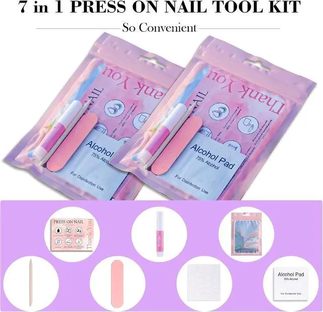 Alt view image 2 of 6 - Disposable Nail Supplies Kits(140pcs20set-pink) | Professional Manicure Press On Nail Tool Kit with Nail File,Adhesive Tabs,Nail Glue,Sticks, Prep Pads,Bags,Cards