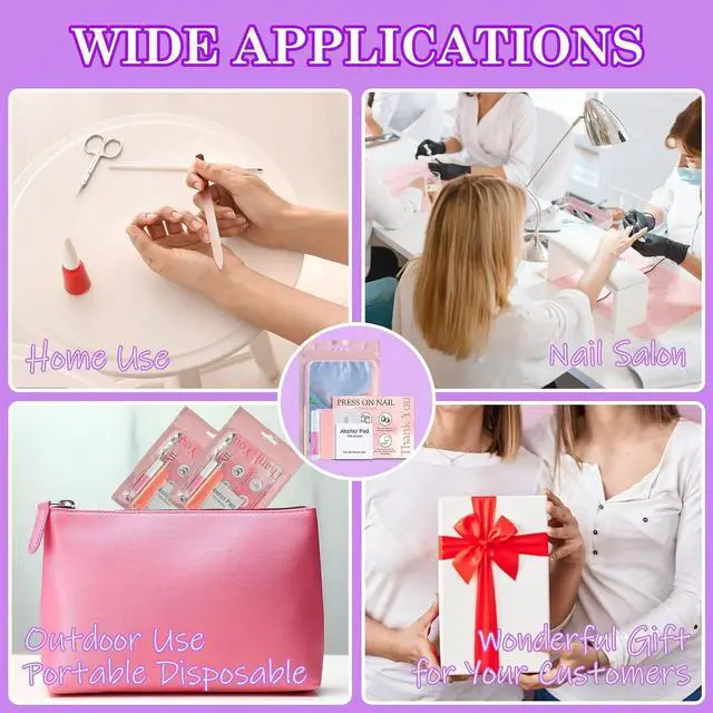 Alt view image 5 of 6 - Disposable Nail Supplies Kits(140pcs20set-pink) | Professional Manicure Press On Nail Tool Kit with Nail File,Adhesive Tabs,Nail Glue,Sticks, Prep Pads,Bags,Cards