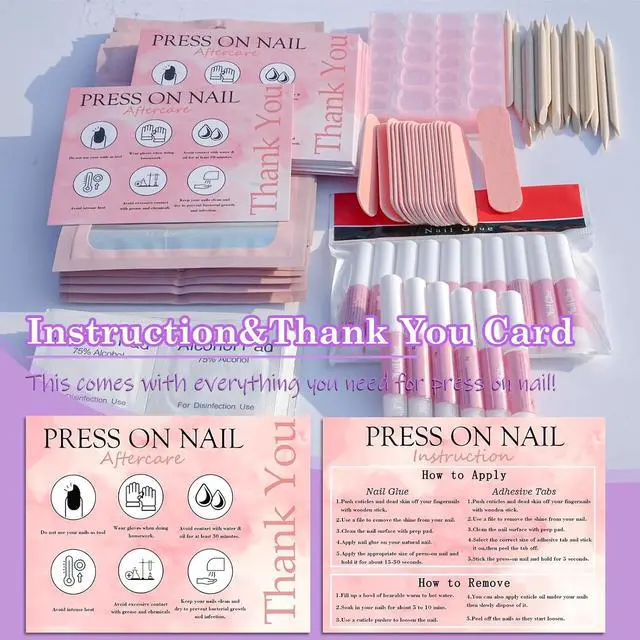 Alt view image 6 of 6 - Disposable Nail Supplies Kits(140pcs20set-pink) | Professional Manicure Press On Nail Tool Kit with Nail File,Adhesive Tabs,Nail Glue,Sticks, Prep Pads,Bags,Cards