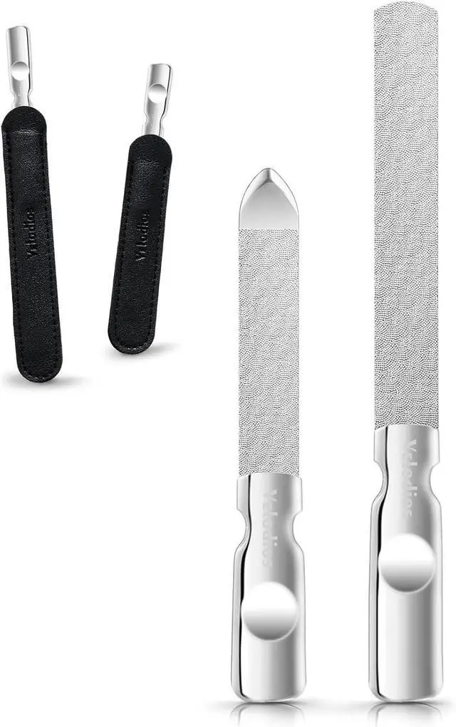 Main image of Heavy Duty Nail File for Men and Women, Reusable Stainless Steel Fingernail Files, Double Sided Stainless Steel Nail File with Leather Case, Great for Home and Salon 2PCS