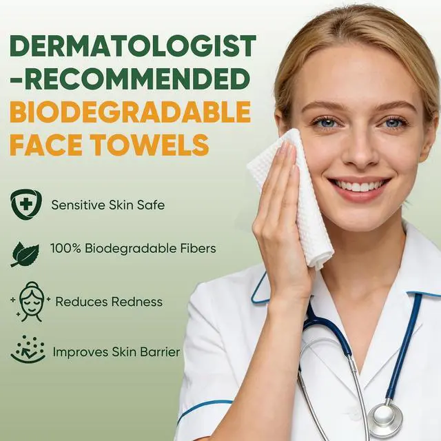 Alt view image 5 of 7 - Face Towels Disposable, 5 * 10 Travel Pack, Double-Sided Facial Towelettes | 100% Viscose Fiber, Soft Thick Lint-Free Makeup Remover Wipes for Sensitive Skin, Home Use & Travel Pack