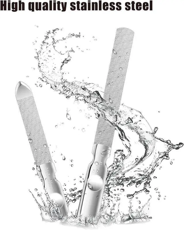 Alt view image 4 of 6 - Heavy Duty Nail File for Men and Women, Reusable Stainless Steel Fingernail Files, Double Sided Stainless Steel Nail File with Leather Case, Great for Home and Salon 2PCS