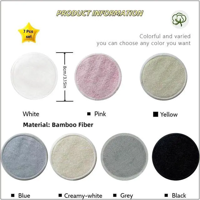 Alt view image 2 of 7 - Reusable Makeup Remover Pads - 7 Pcs Soft Cotton Rounds for Face with Friendly Bamboo Fiber, Washable Makeup Remover Cloth for All Skin Types - Ideal for Facial Cleansing (7 Colour)