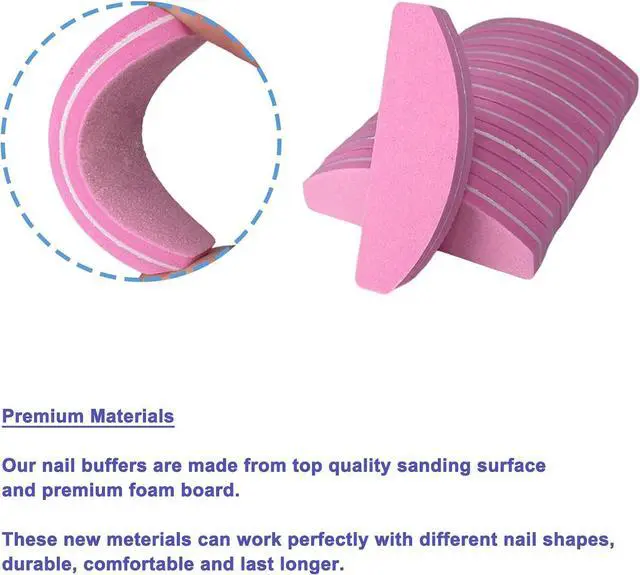 Alt view image 3 of 6 - 20 PCs Nail Buffers, Double Sided Nail Files Buffer Blocks 100/180 Grit Portable Washable Sanding Buffing File Arc Shape (Pink)