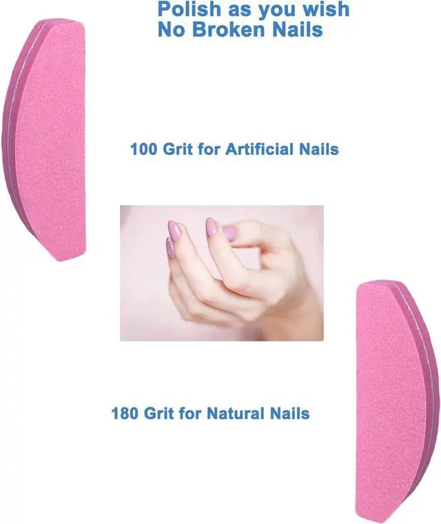 Alt view image 2 of 6 - 20 PCs Nail Buffers, Double Sided Nail Files Buffer Blocks 100/180 Grit Portable Washable Sanding Buffing File Arc Shape (Pink)