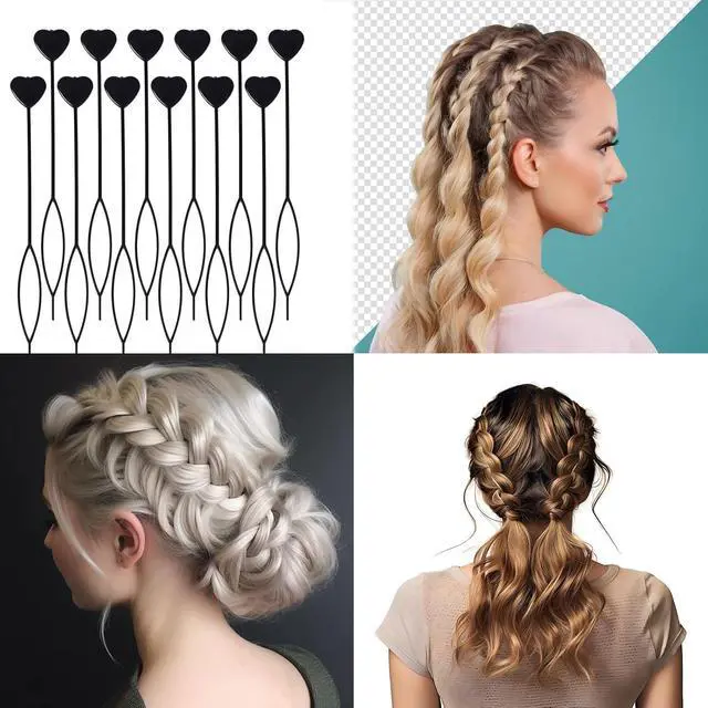 Alt view image 6 of 7 - 12-Pack Hair Pull Through Tool, Hair Beader for Braids with Beads, Ponytail Maker Styling Loop for Girls