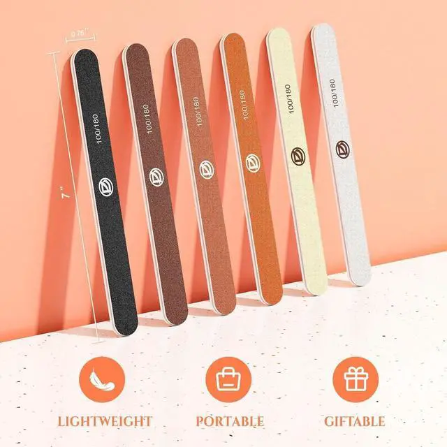 Alt view image 2 of 7 - 12 Pack Nail Files and Emery Boards 100/180 Grit with Case Assorted Colors | For natural, acrylic, gel, dip powder and press-on manicures; flexible ABS core smooths rough edges at home or salon