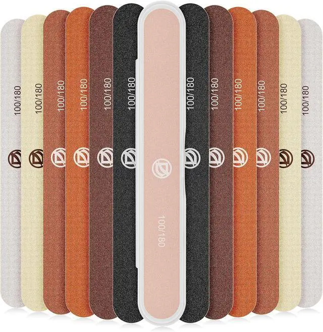 Main image of 12 Pack Nail Files and Emery Boards 100/180 Grit with Case Assorted Colors | For natural, acrylic, gel, dip powder and press-on manicures; flexible ABS core smooths rough edges at home or salon
