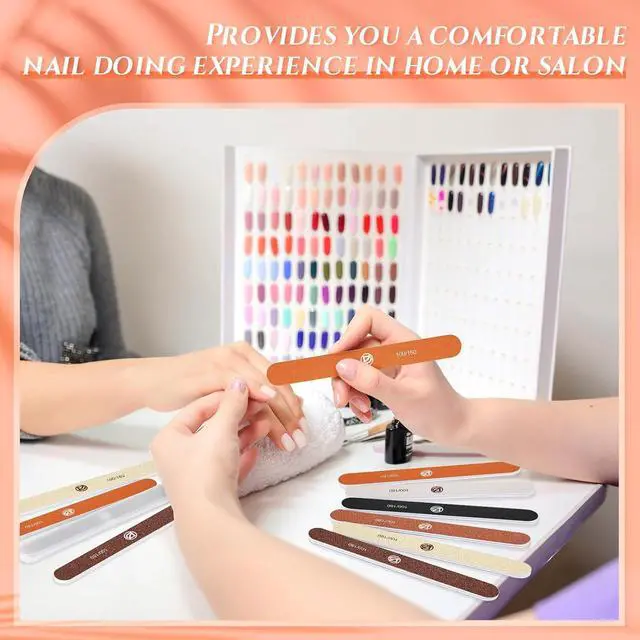 Alt view image 5 of 7 - 12 Pack Nail Files and Emery Boards 100/180 Grit with Case Assorted Colors | For natural, acrylic, gel, dip powder and press-on manicures; flexible ABS core smooths rough edges at home or salon