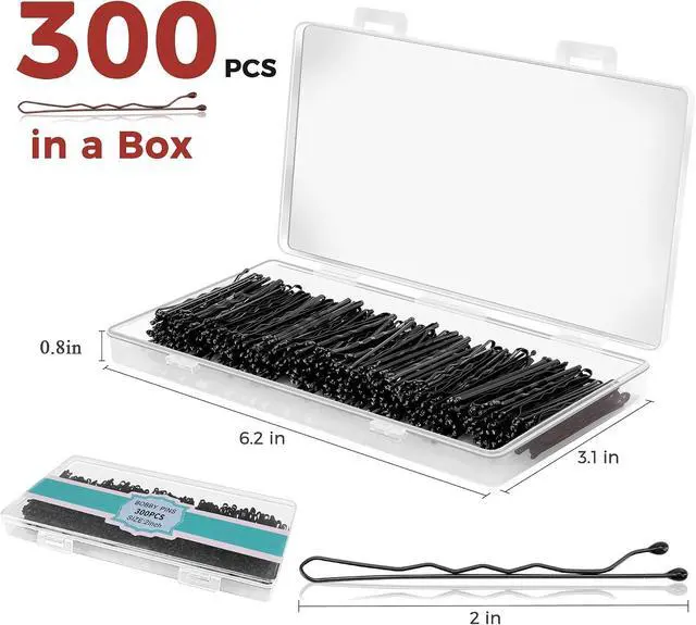 Alt view image 2 of 7 - 300 Pcs Bobby Pins Black, Hair Pins for Women Girls and Kids, Invisible Wave Hair clips Bulk with Storage box, Pain-Free Hairpins2 Inch Black