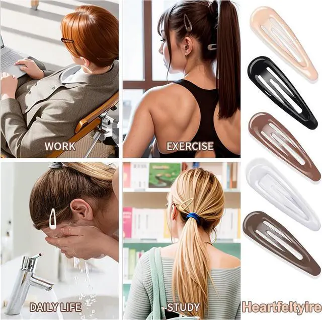 Alt view image 5 of 6 - 20PCS Small Metal Barrettes for Women - Snap Hair Clips for Thin & Thick Hair, 1.97 Inch No Slip Hair Clips (White Black Beige Brown Coffee)