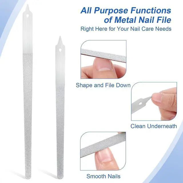 Alt view image 3 of 7 - 4Pcs Diamond Nail Files Stainless Steel Buffers, Metal Nail File with Sharp Pointed Tip for Natural Nails Double-Sided Manicure Pedicure Toenail Tools for Salon and Home