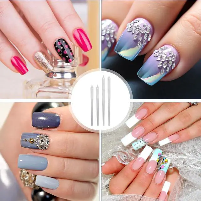 Alt view image 6 of 7 - 4Pcs Diamond Nail Files Stainless Steel Buffers, Metal Nail File with Sharp Pointed Tip for Natural Nails Double-Sided Manicure Pedicure Toenail Tools for Salon and Home