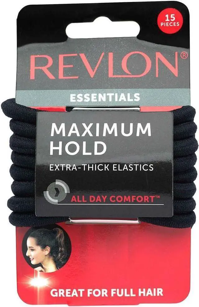 Main image of REVLON Extra Thick Black Hair Elastics, 15 Count | Maximum Hold, All-Day Comfort