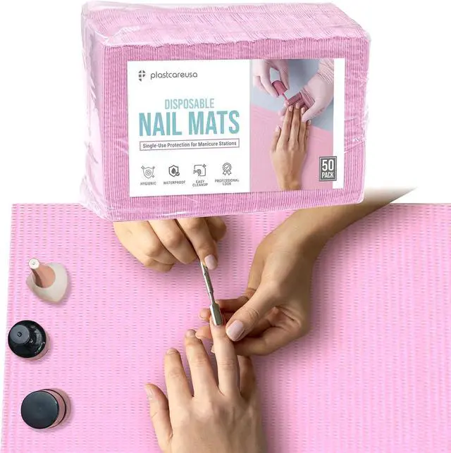 Main image of Disposable Nail Mats 50 Pcs - Salon Paper Towel and Table Cover for Nail Tech - 3 Ply Waterproof Manicure Prep Pads - Acrylic Art Supplies and Accessories (Pink)